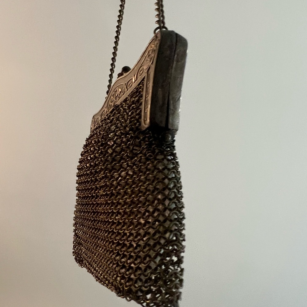 Antique Victorian Ornate Frame Metal Mesh Purse Bag - Picture 6 of 11